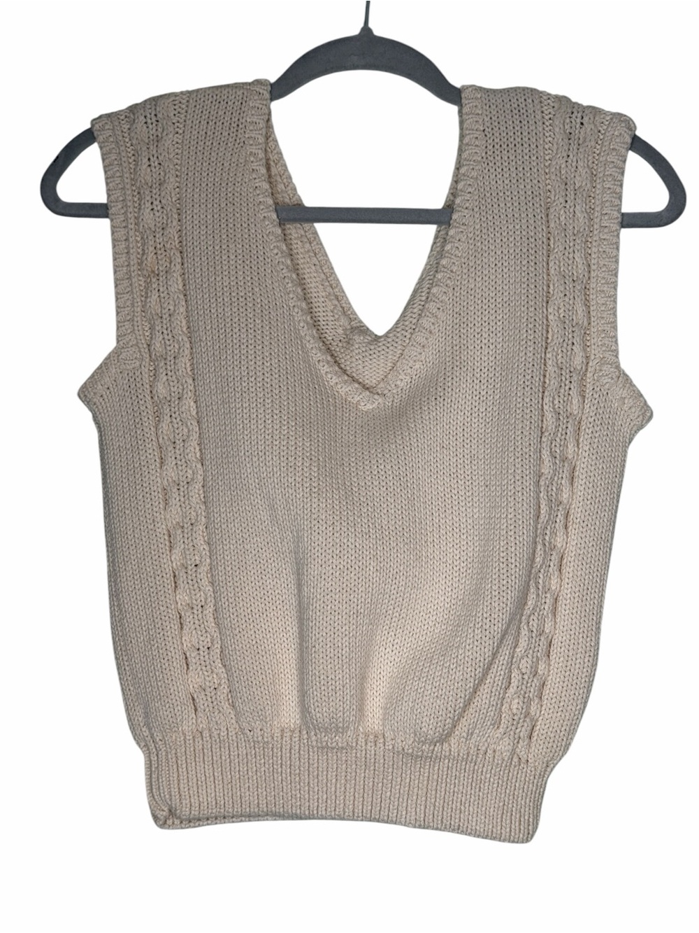 Vintage 80s Liz Claiborne Cream Cable Knit Pullover Sweater Vest - Picture 2 of 5